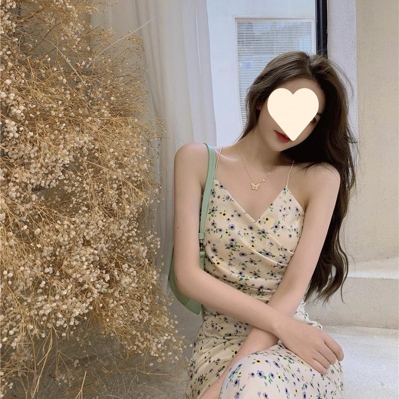 Gentle wind waist and thin dress women's summer new retro floral hip-wrapped suspender skirt