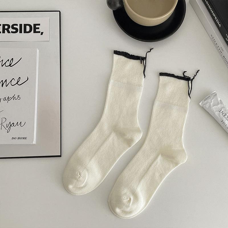 

Spring And Autumn Soft Waxy Feeling After Split Stack Socks Children S Niche Designer Personalized Combed Cotton Medium Tube Socks One size fits all молоко, білий колір