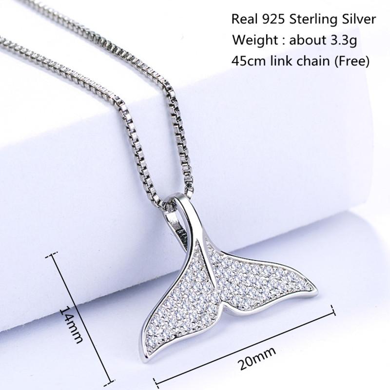 

Buyee 925 Sterling Silver Pendant Chain Cute Dolphin Fishtail White Zircon Necklace for Women Girl Paty Fine Jewelry Chain 45cm