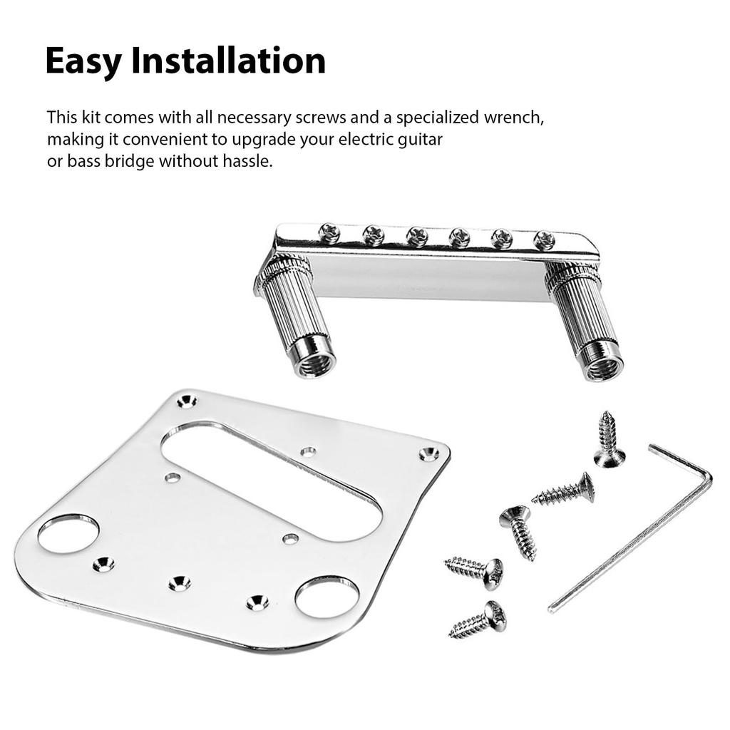 Fockety Metal Guitar Chrome Electric Guitar Bridge Adjustable Saddle Roller Easy Installation Roller Saddle Guitar Bridge Kit for Electric Guitars and