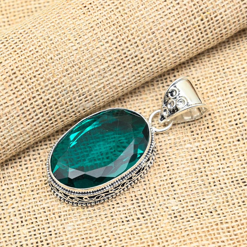 Dazzling Indicolite Gemstone Handmade 925 Solid Sterling Silver Pendant Jewelry For Her