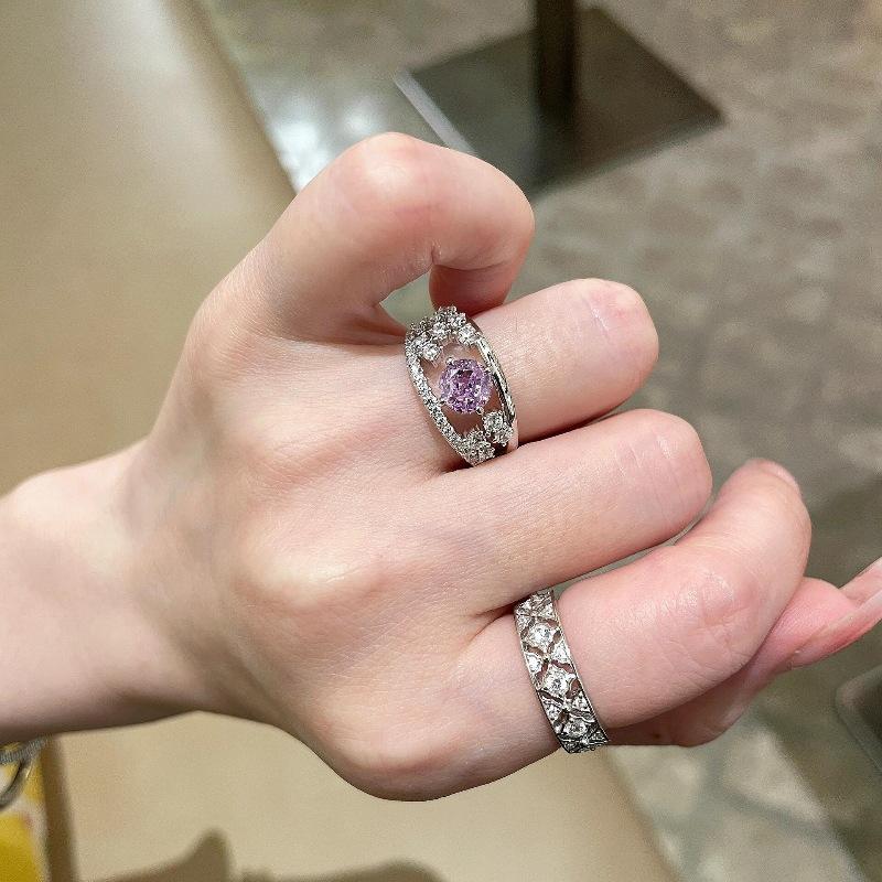 Light luxury High quality purple crystal rings for women   inlaid sweet and cute exquisite engagement ring fine jewelry