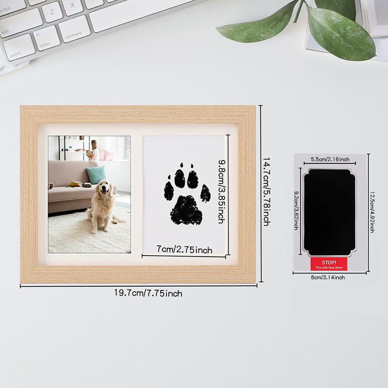 Wooden Paw Print Photo Frame, Handmade Safe Ink Pad, Dog Paw Printed Gift Kit, Commemorative Gifts