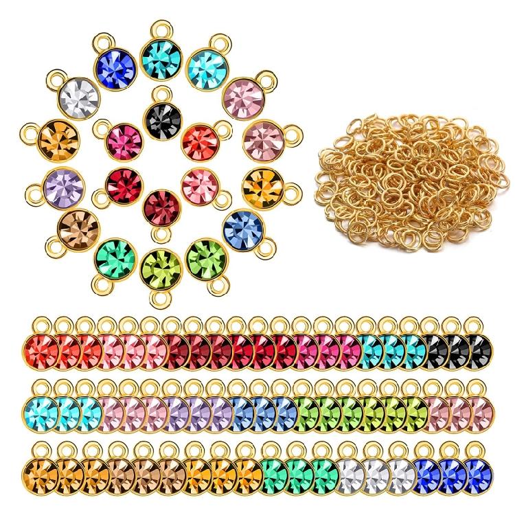 

Crystal Birthstone Charms DIY Jewelry Necklace Bracelet Beads Pendant with Rings
