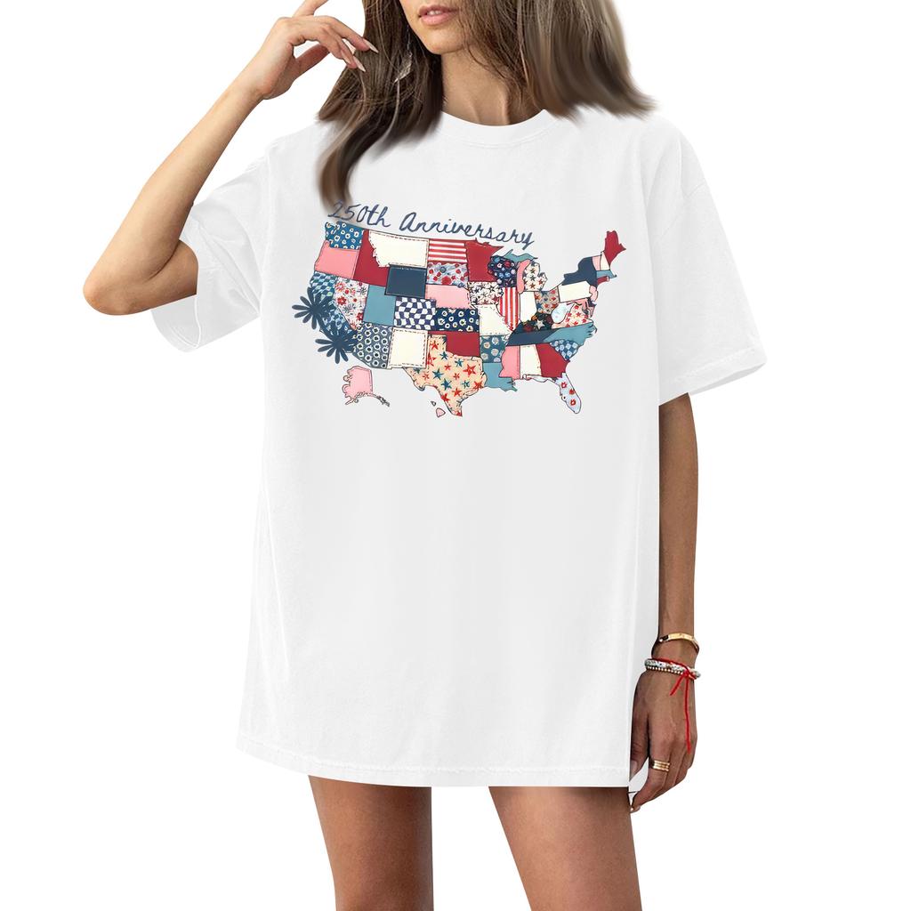 Damen Rundhals Bedrucktes Kurzarm T-Shirt Top