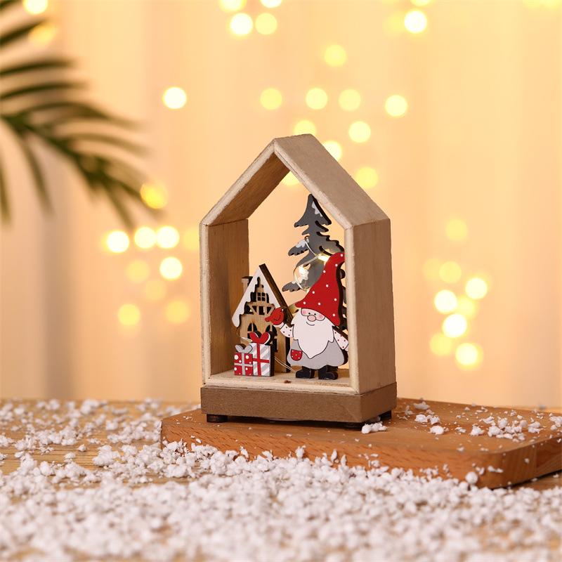 New Luminous Christmas Forest Scene Wooden House Display Ornament