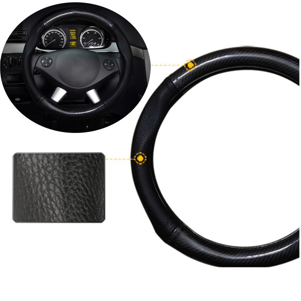 15Inch/38Cm Black Carbon Fiber & Leather Car Steering Wheel Cover Trim Universal