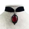 Women Choker Vintage Gothic Water Drop Geometric Adjustable Dress Up Velvet Ladies Faux Gemstone Pendant Clavicle Necklace Jewelry Gifts