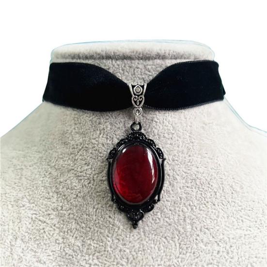 Women Choker Vintage Gothic Water Drop Geometric Adjustable Dress Up Velvet Ladies Faux Gemstone Pendant Clavicle Necklace Jewelry Gifts