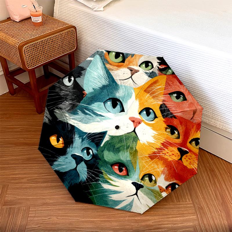 1 PC Automatic Folding Umbrella - Colorful Cats Pattern, Portable & Foldable Design with 8 Ribs, Christmas Birthday Gifts