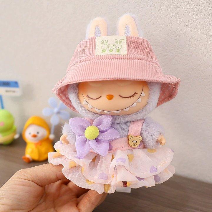 For 17cm Labubu Mini Doll Clothes Outfit Soft Knitted Sweater Suit Sitting Party JK Pleated Skirt Set Kawaii Bear Dress DIY Toy