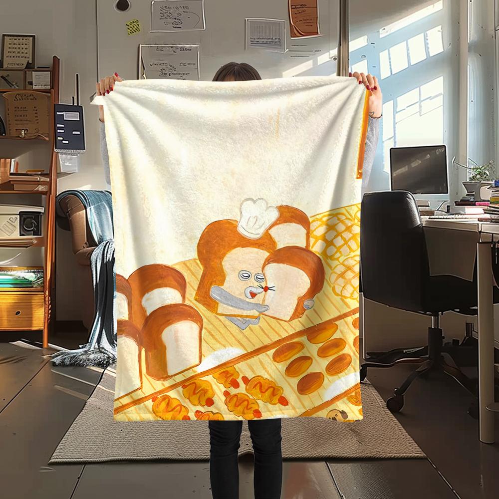 1PC Bread Thief Print Flannel Blanket, High quality All Seasons, Home Decor, Warmth and Comfort, Perfect for Christmas Gifts