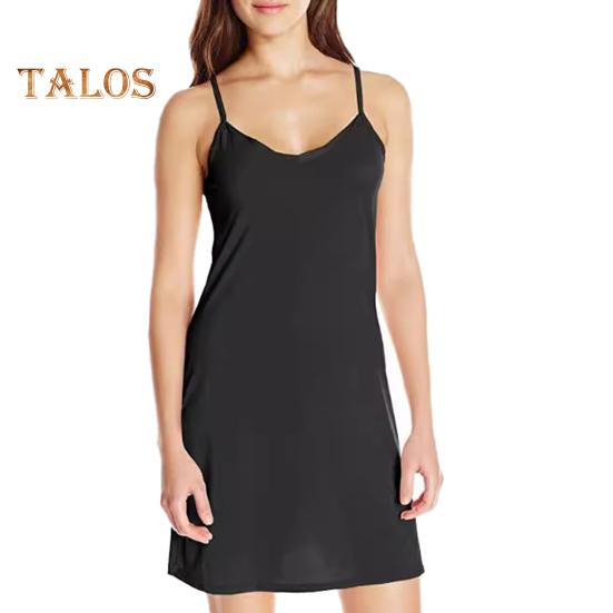 Dámská noční košile s výstřihem do V, bez rukávů, jednobarevná, špagetový pásek Slim fit střih do A Domácí oblečení Šaty na ramínka Šaty na spaní