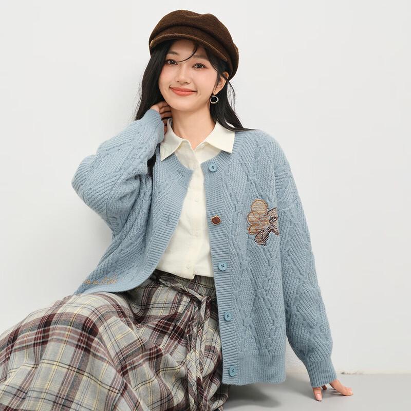 INMAN Women's Embroidered Knit Cardigan Sweater