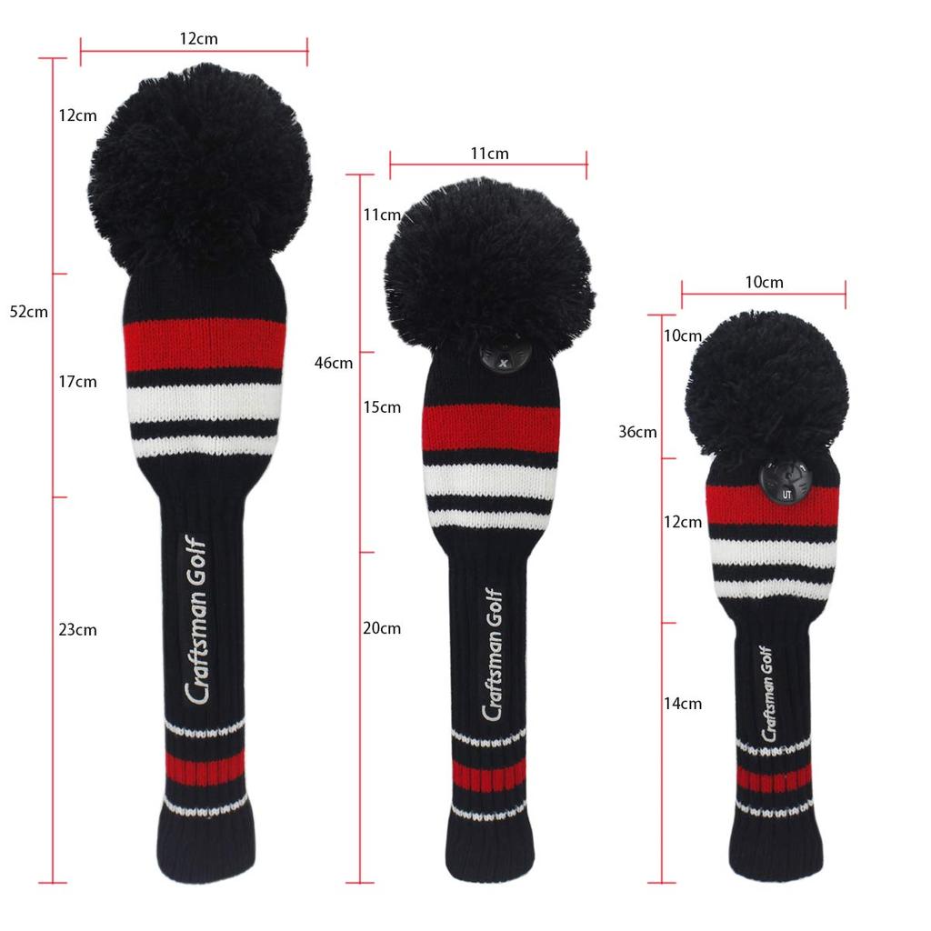 Craftsman Golf Fairway Wood Single Number Knit Club Cover, #F (3, 4, 5, 7, X) Pom-Pom Headcover, Navy/White