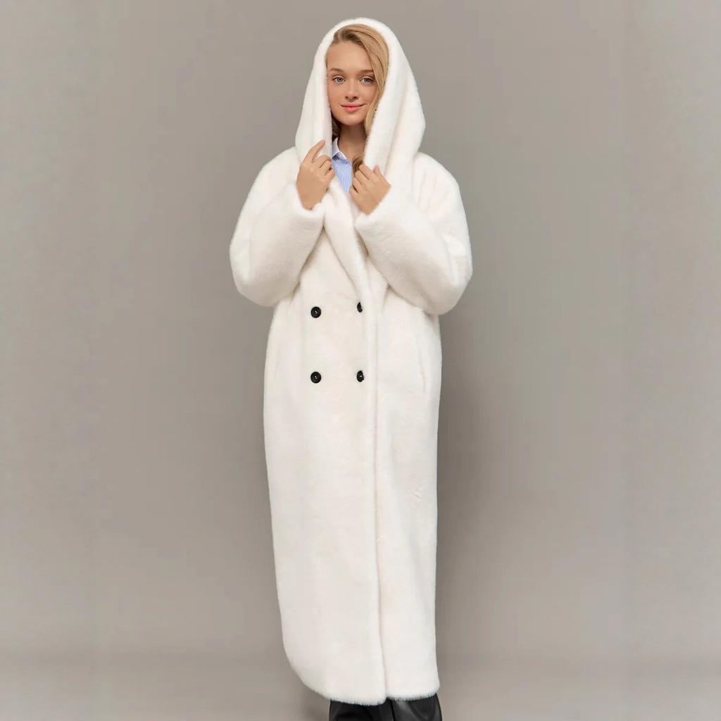 Umweltfreundlicher Nerzpelz Imitationspelzmantel Verlängerter Kapuzenmantel