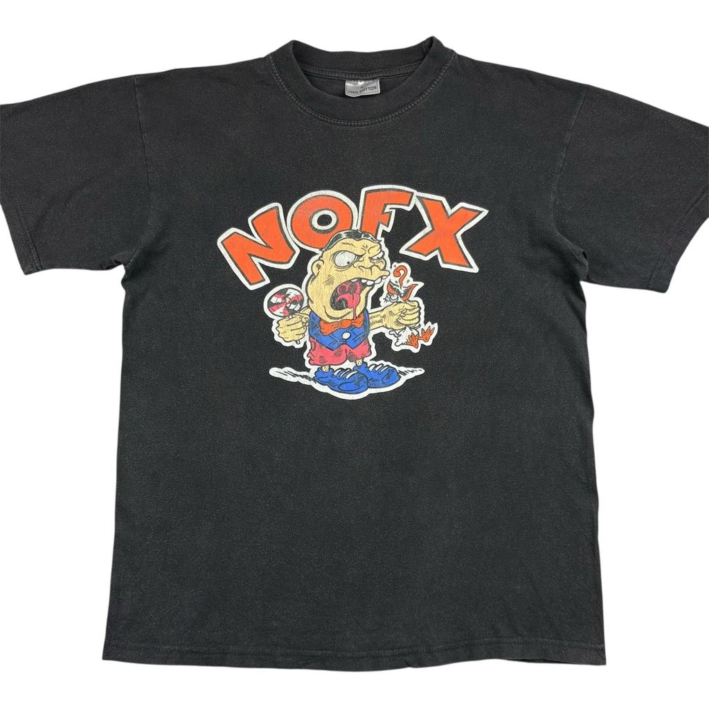 Vintage NOFX Spoiled Kid 100% Cotton T-shirt Mens Tees Top Size S Black Faded Punk Rock Band Tee 90s Y2K
