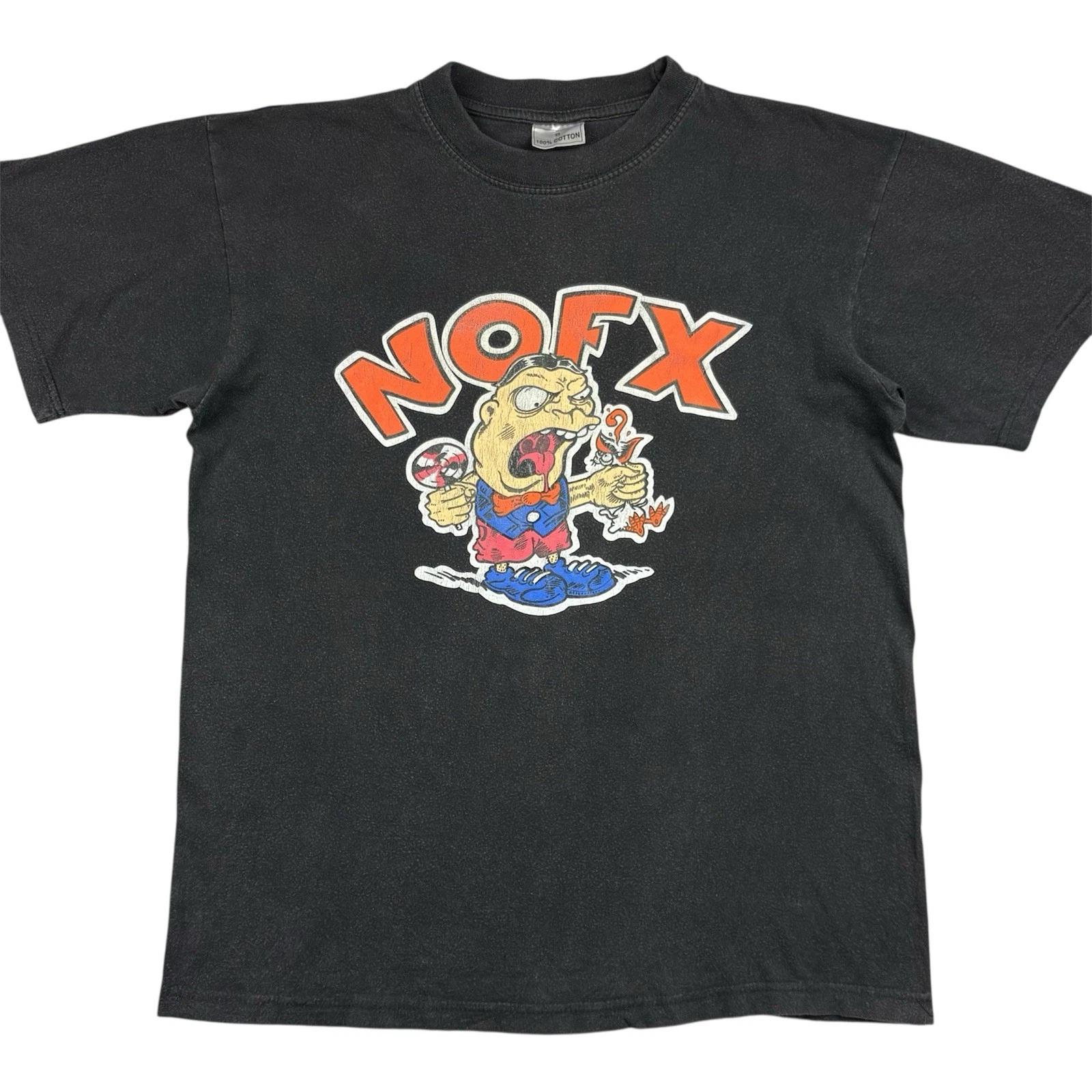 

Vintage NOFX Spoiled Kid 100% Cotton T-shirt Mens Tees Top Size S Black Faded Punk Rock Band Tee 90s Y2K 4XL