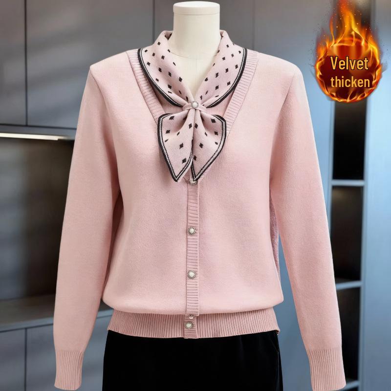 

2025 Elegant Autumn/Winter Plus Velvet Knit Sweater Base Layer for Middle-Aged and Elderly Women. Size 110 (Recommended 90-115 jin)