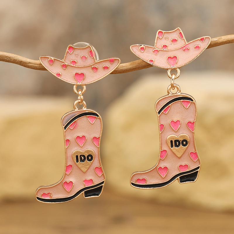 Heart Stud & Cowboy Hat Boots Dangle Earrings - Creative, Trendy Women s Accessories