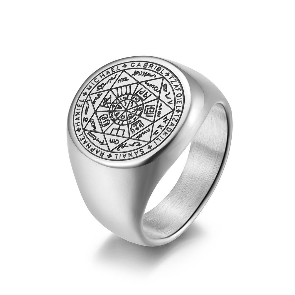 Seven Archangels Ring for Men Stainless Steel Seal of Solomon Tetragrammaton Protection Ring Durable Mens Jewelry