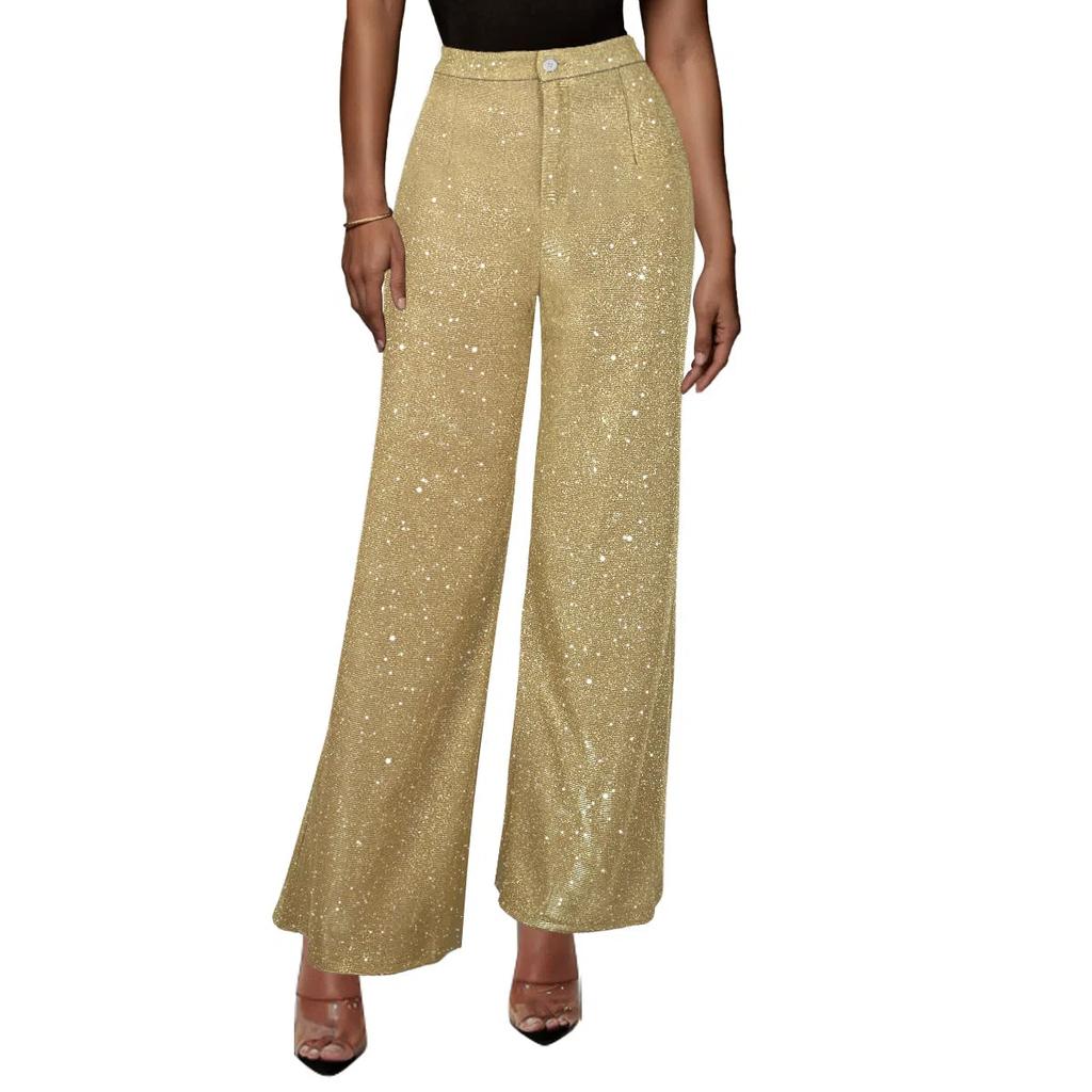 2025 New Sequined Party Fashion Casual High Waisted Women's Pants Retro Wide Leg Trousers High Waisted Loose Casual Pants