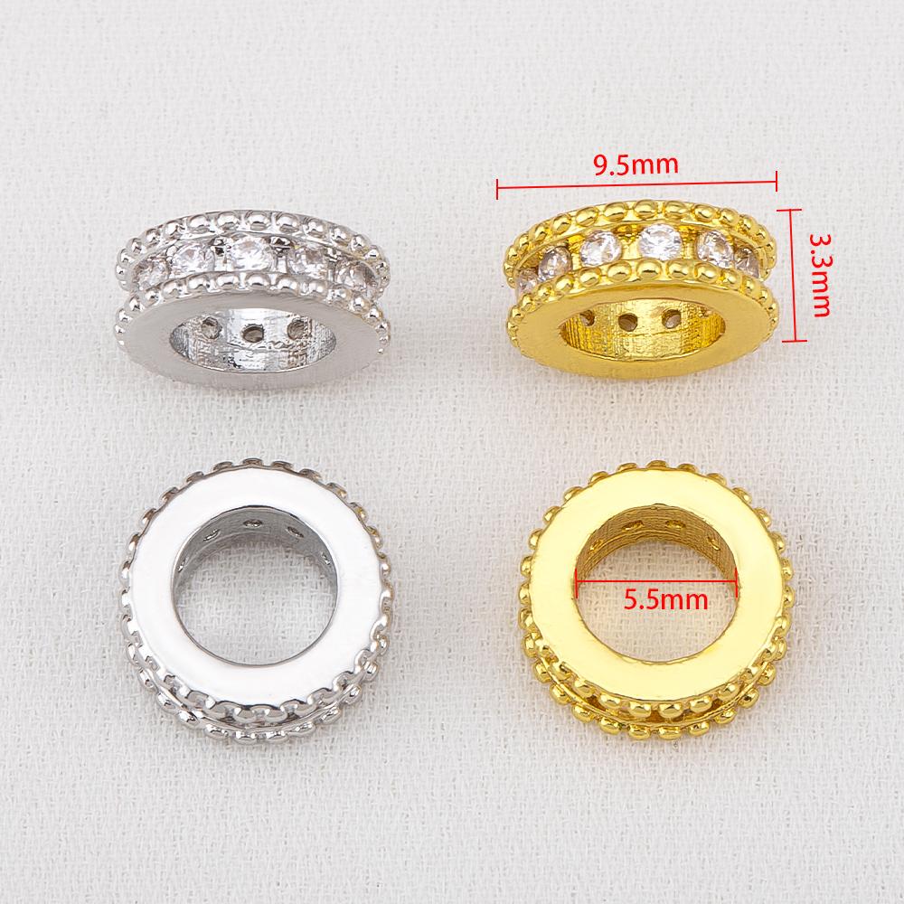2pcs 5Pcs 9.5x3.3mm 18K Gold Color Plated Round Spacer Beads with Zircon Brass Handmade DIY Bracelet Jewelry Making Accessories