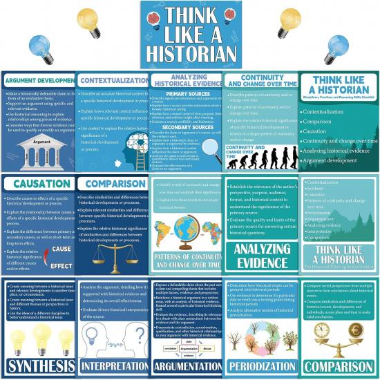 18 Pcs History Posters Classroom Decorations Social Studies Bulletin Board School Supplies Think Like A Historian Wall Art Prints for Middle School