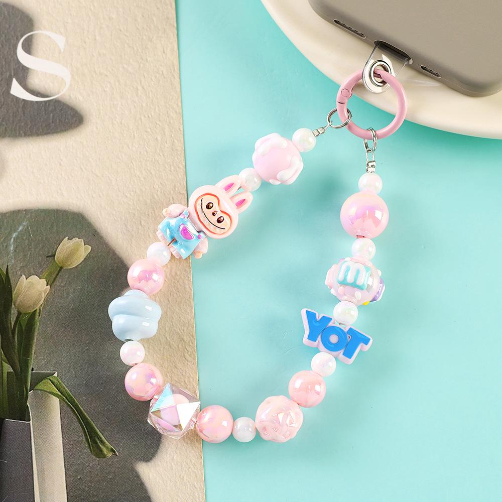 Handmade Cartoon Phone Charm: Dopamine Colors Beaded Keychain Lanyard