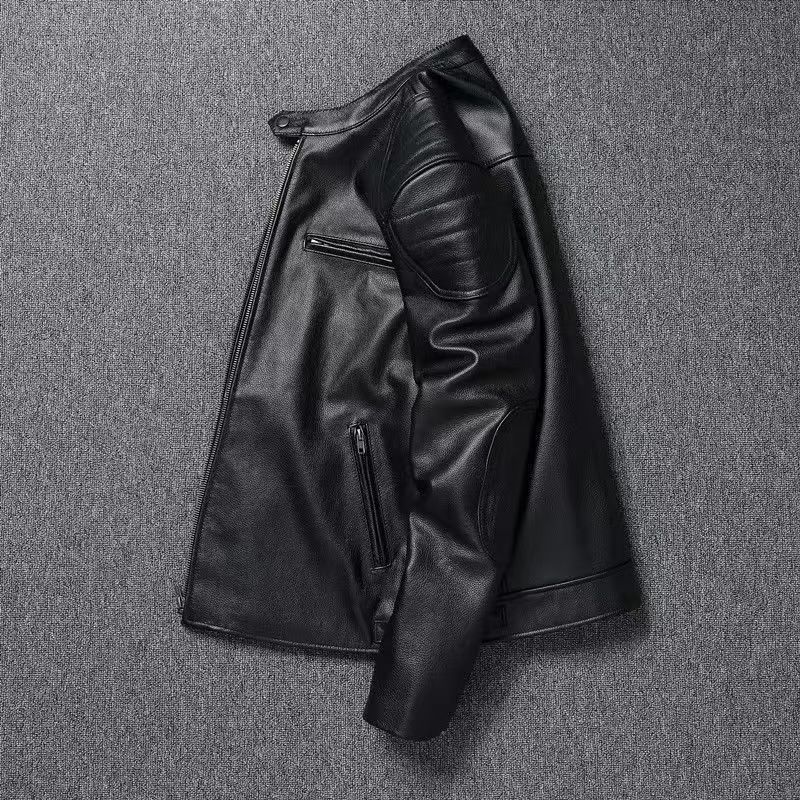 New leak special heavy cowhide pattern is very good leather men's leather clothing locomotive clothing stand-up collar youth spring and autumn leath