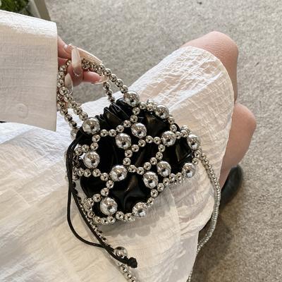 Summer Small Bag 2025 New Small Fragrant Wind Pearl Shoulder Ins Women's Shoulder Crossbody Hollow Woven Bag Tide