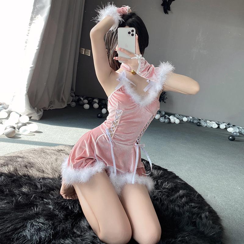 Christmas Sexy Lace-Up Bunny Girl Slip Dress Costume for Stage Performance
