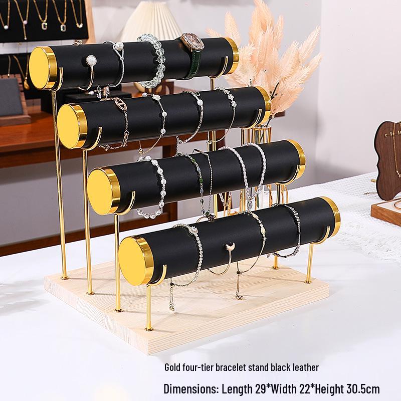 Solid Wood Suede Jewelry Rack and Bracelet Display Stand