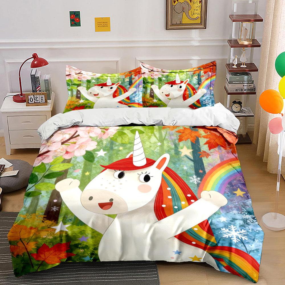 Einhorn Fantasy Dekor Set Weiche Bequeme Bettbezug Bettwäsche Set Enthalten 1*Bettbezug & 2*Kissenbezüge, Geschenk