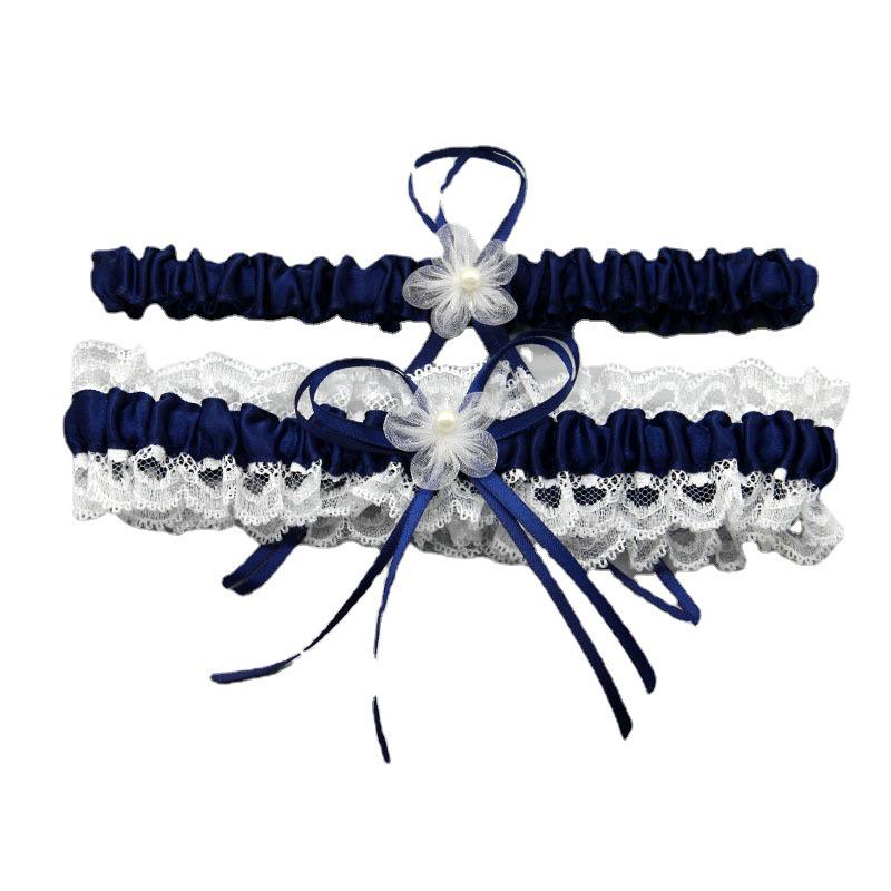 Bride's Lace Bow Garter in Milan Navy, Wine, Dark Red, or Rice White
