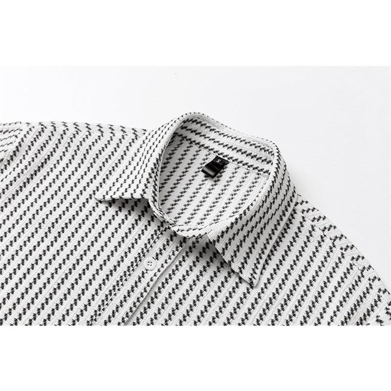 Men's Summer Casual Knitted Shirt Short Sleeve Striped Hawaiian Beach Top Fashionable Blouse