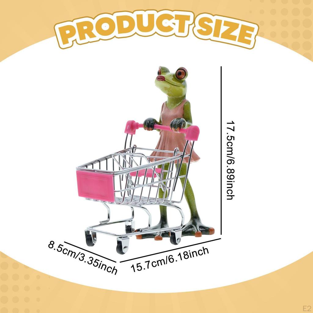 Cart Frog Statue Tabletop Ornament Collectible, Funny Animal Sculpture Decorative Figurine for