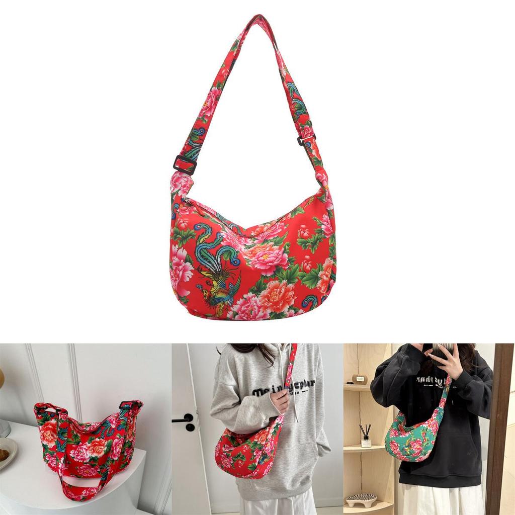 Vintage Inspired Floral Crossbody Shoulder Bag With Soft Structure And Ample Space For Essentials