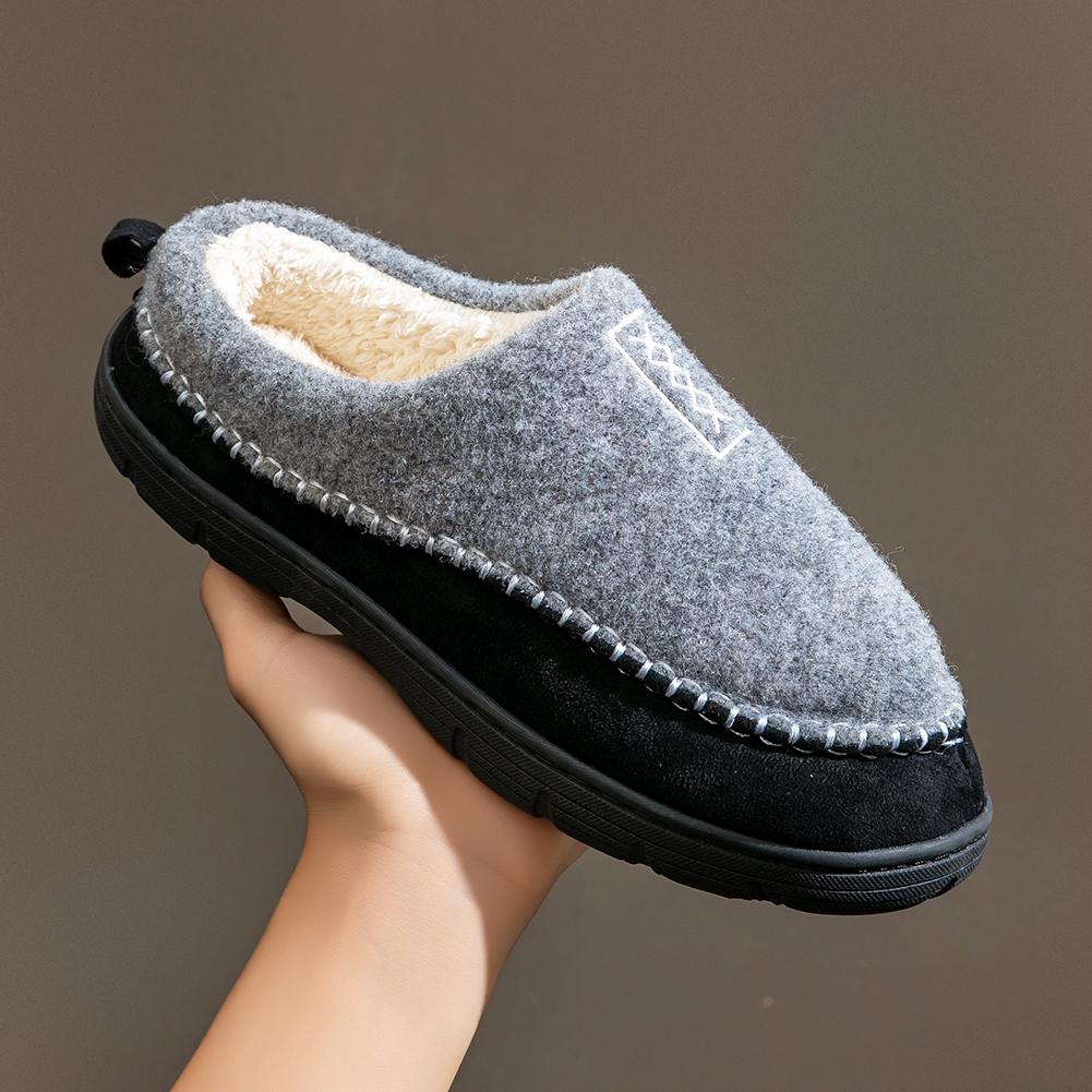 Outdoor Slippers For Men Casual Style Winter Plush Lined Warm Anti-slip Sole Home Shoes Cozy Memory Foam Fuzzy Upper Male Indoor Footwear