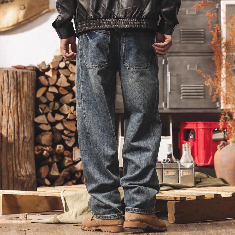 Jie Leinuo Men's Retro Washed Straight Jeans