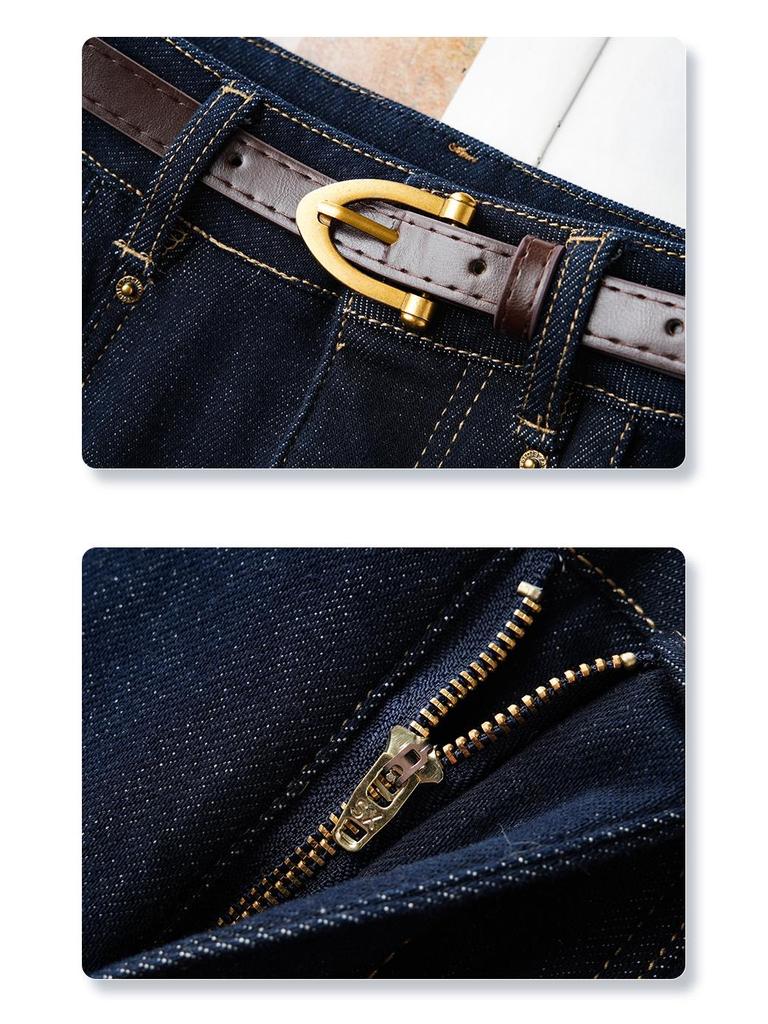 Blue Fleece-Lined High-Waisted Flare Pants for Women, Pear-Shaped Fit, 2024 Autumn/Winter Style