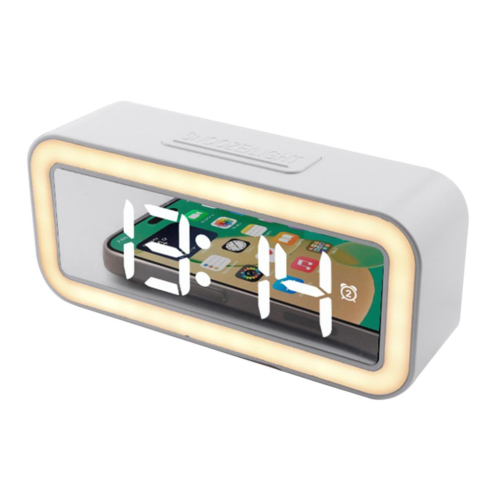 

Mirror Surface LED Digital Alarm Clock Temperature Display Students Bedside Desktop Clock White