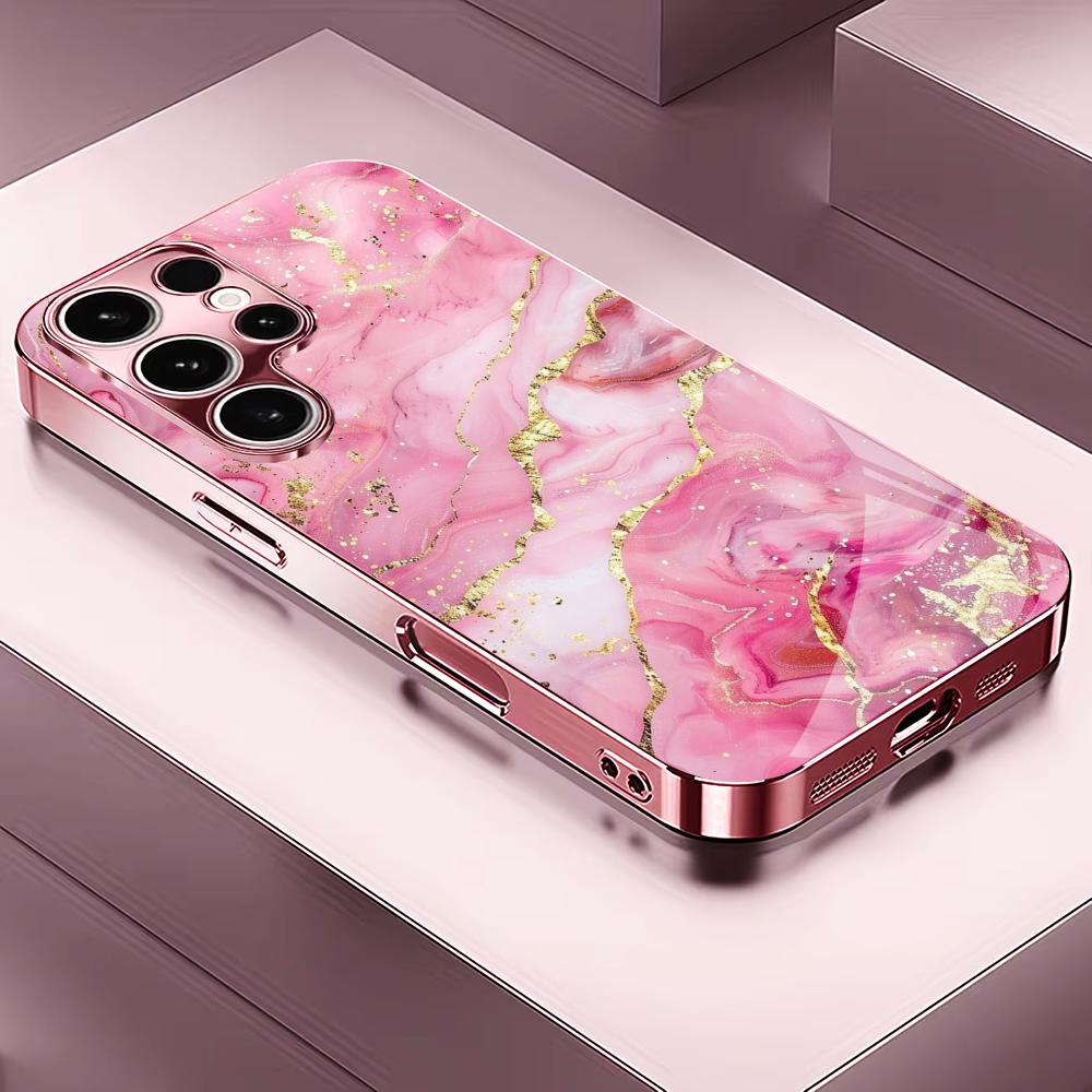 Pink gold texture Madam pink Glass PhoneCase for Samsung Galaxy S26 S25 S24 S23 S22 S21 FE Ultra Plus Dropresistant Female