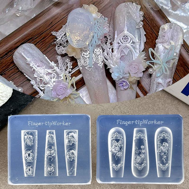 Flowers Rose Tulip Nail Silicone Relief Nail Art Mold Nail Salon Manicure Tool Diy Nail Decoration Accessories