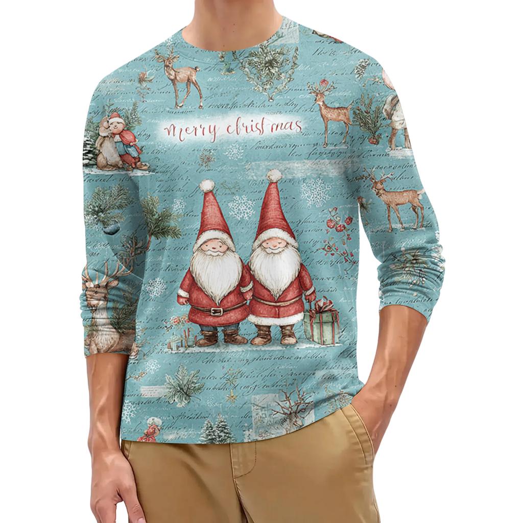 Men's Fashion Printed Round Neck Long Sleeve Bottoming Shirt Top