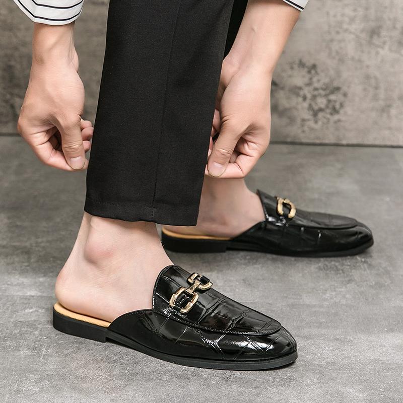 Summer New Men Half Slippers Driving Shoes Male Alligator Pattern Casual Mules Moccasins Breathable Penny Loafers Zapatos Hombre