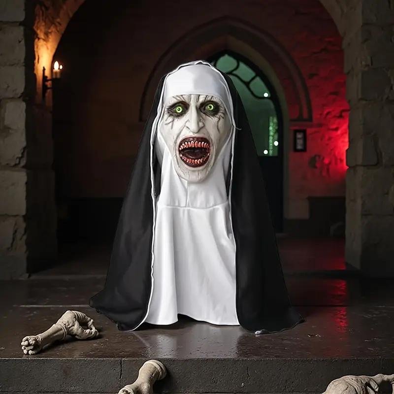 Horror The Nun Mask Cosplay Scary Bloody Demon Ghost Face Latex Masks With Headscarf Halloween Party Costume Props Deluxe