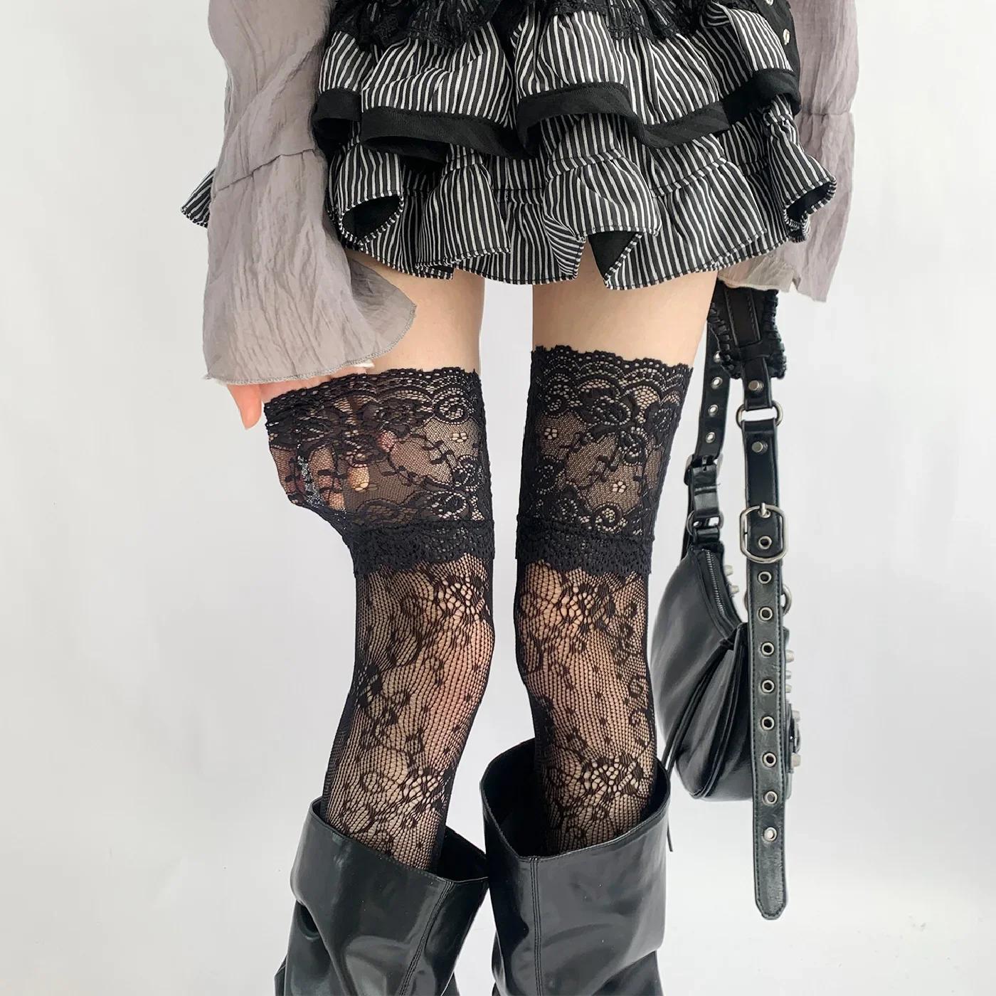 

Новые модные чулки до бедра из сетки с цветочным кружевом в японском стиле для JK-девушек, милые кружевные с оборками, выше колена, длинные носки S