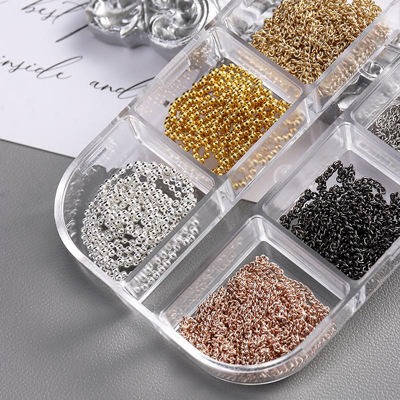 1 Box Metal Chain Nail Art Charms Multi-Shape Golden Silvery Rose Gold Black Nails Chain Diy Nail Supplies Manicure Accessories