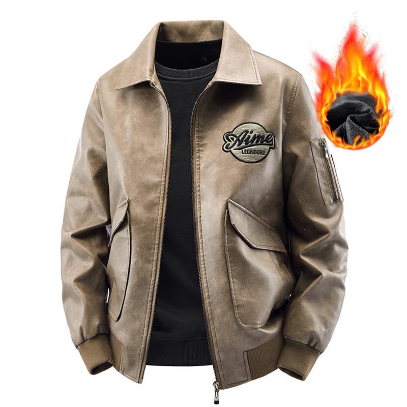 Spring and Autumn New Men's Leather Jacket Lapel Three-dimensional Pocket Trendy Men's Decoration Fashion Casual Versatile Leather Jacket Jacket Men